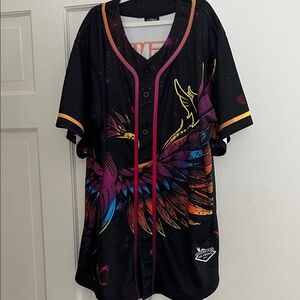 Black Baseball Jersey with Multicolor Wing Graphic ILLENIUM